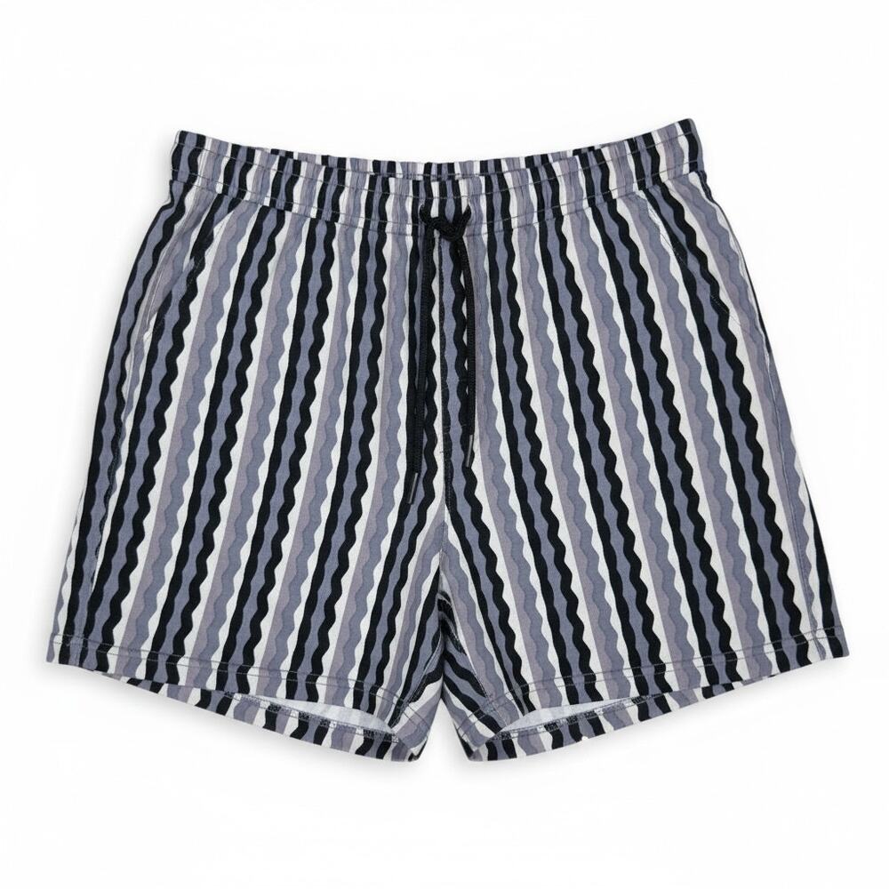 Original Paperbacks Men's Blue Gray Striped Elastic Waist 100% 5.5 Cotton Shorts
